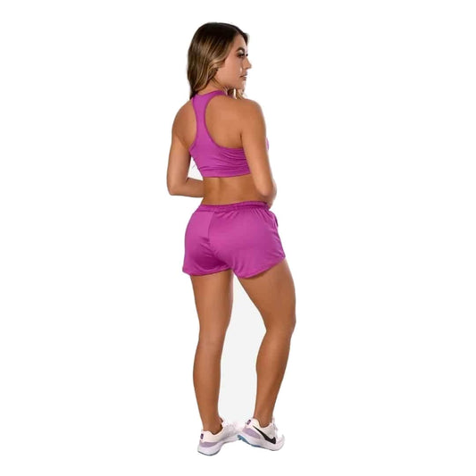 Conjunto deportivo top/short con lycra morado