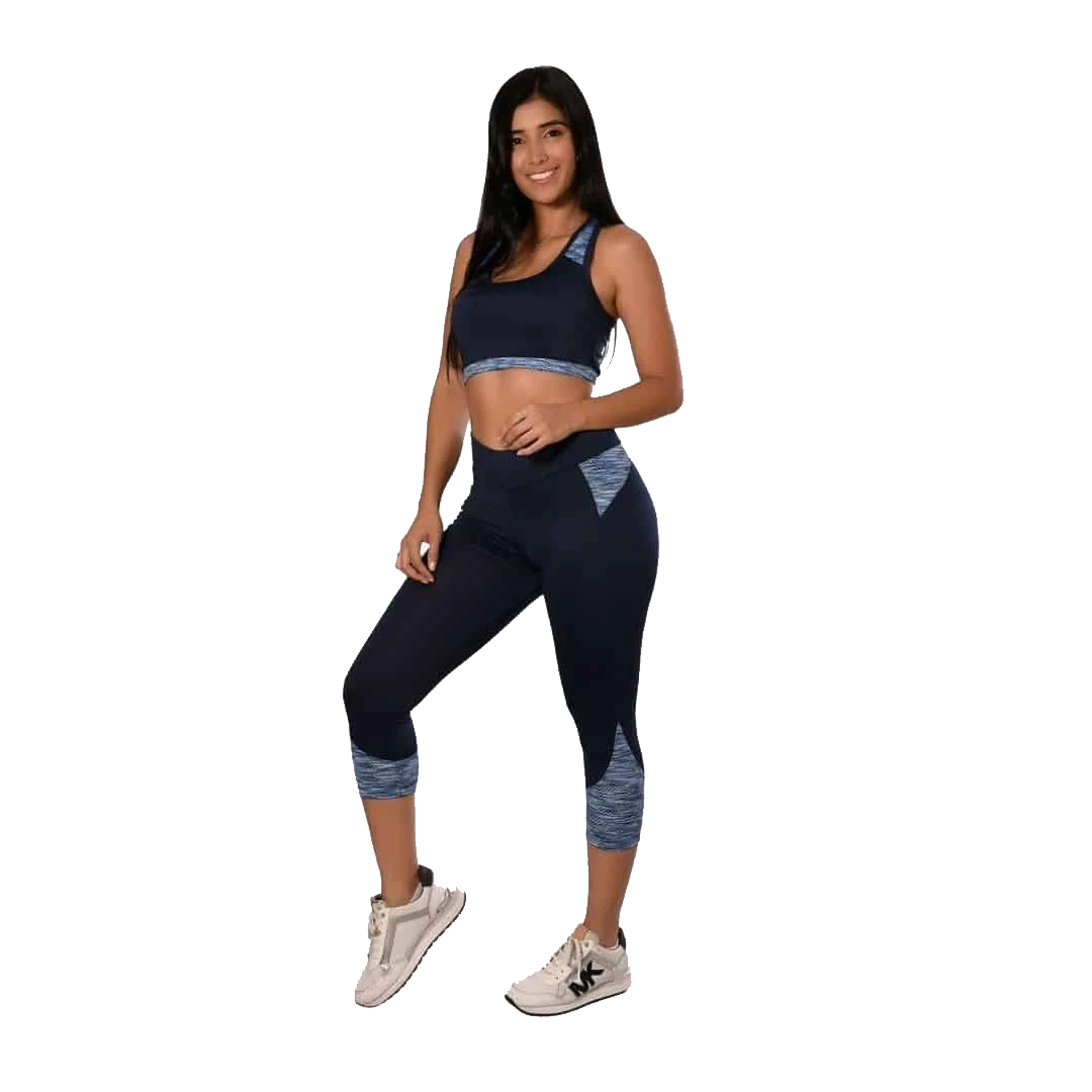 Conjunto deportivo top leggins azul oscuro Tienda Okis