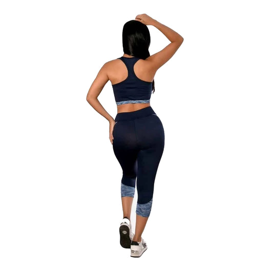 Conjunto deportivo top/leggins azul oscuro