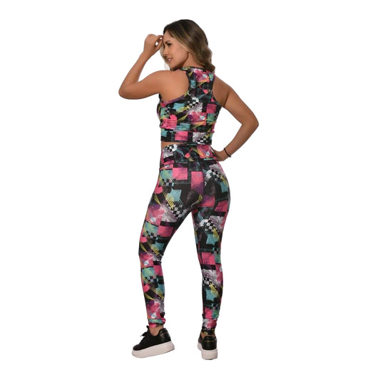 Conjunto deportivo top/leggins negro fucsia