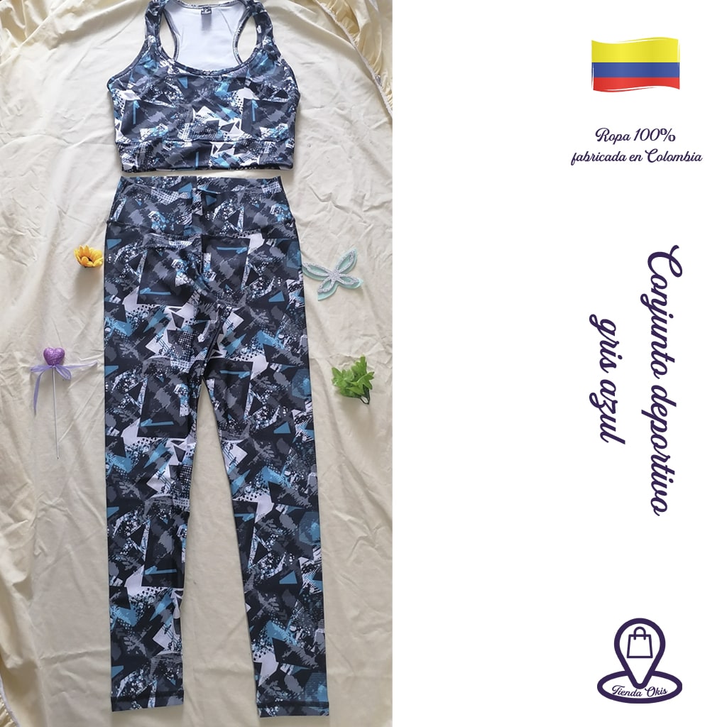 Conjunto deportivo top/leggins gris azul