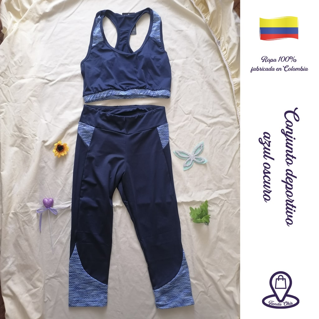 Conjunto deportivo top/leggins azul oscuro