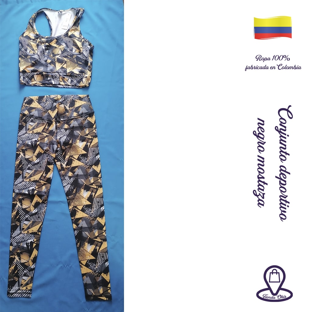 Conjunto deportivo top/leggins negro mostaza