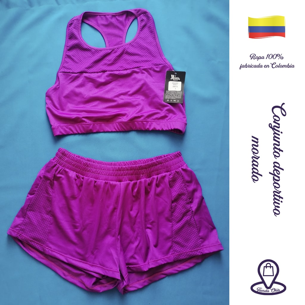 Conjunto deportivo top/short con lycra morado