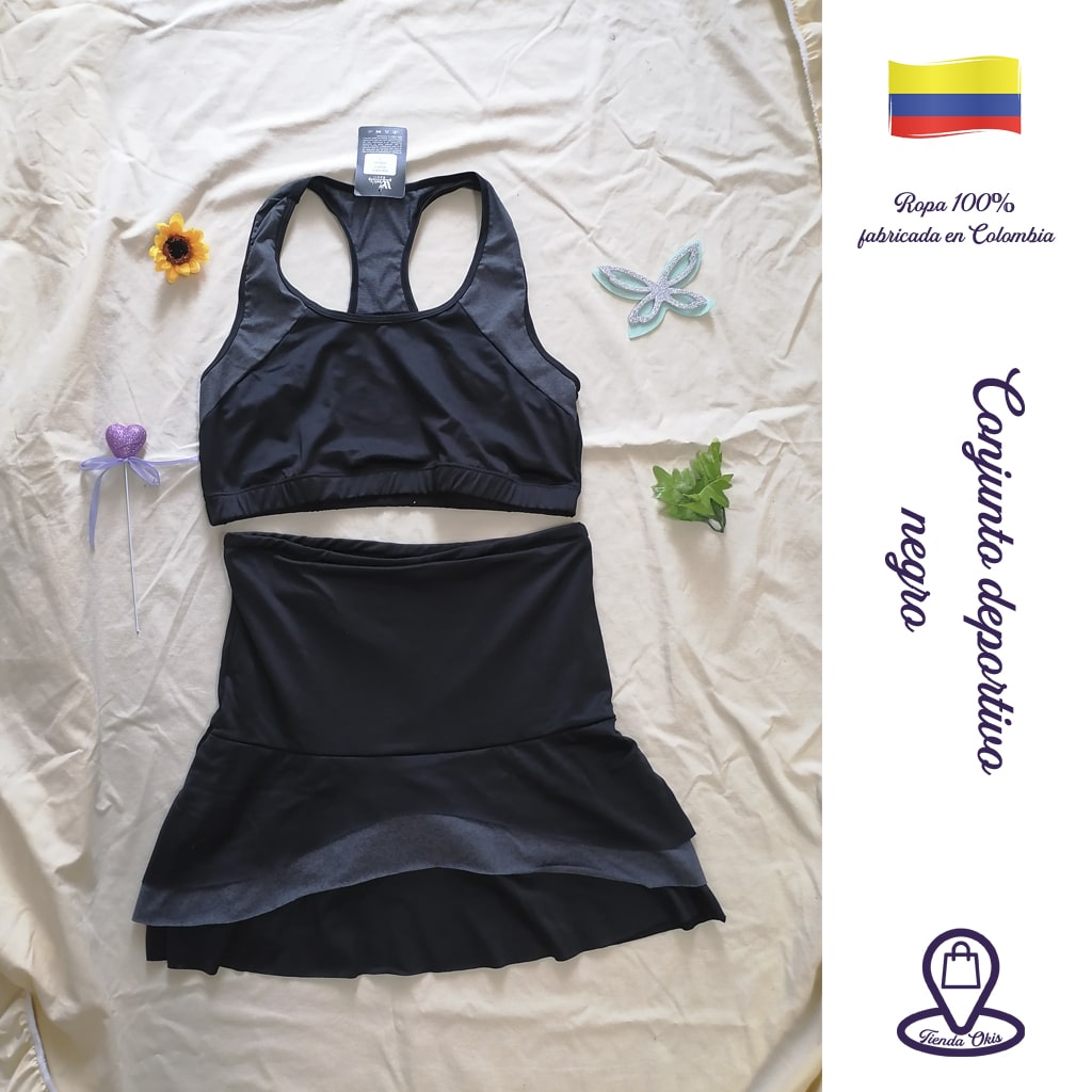 Conjunto deportivo top/falda short negro