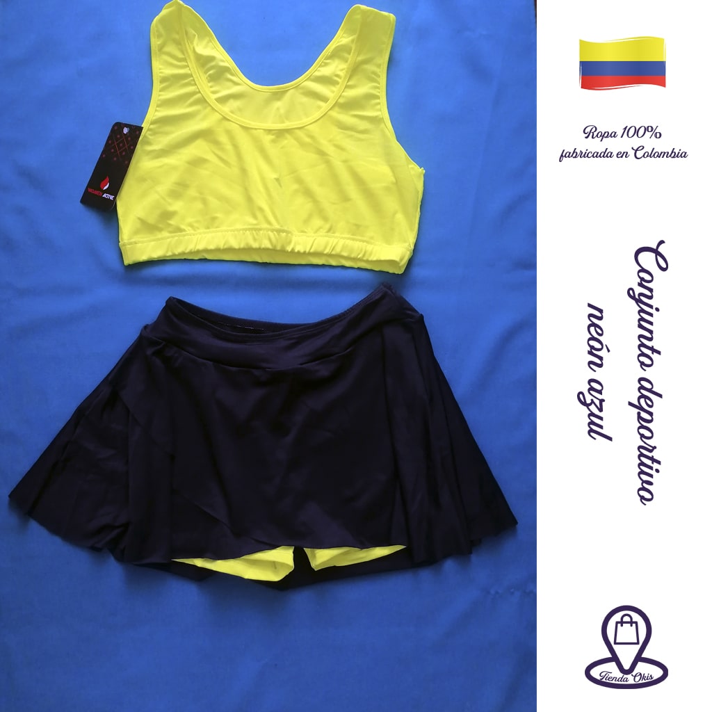 Conjunto deportivo top/falda short neon azul