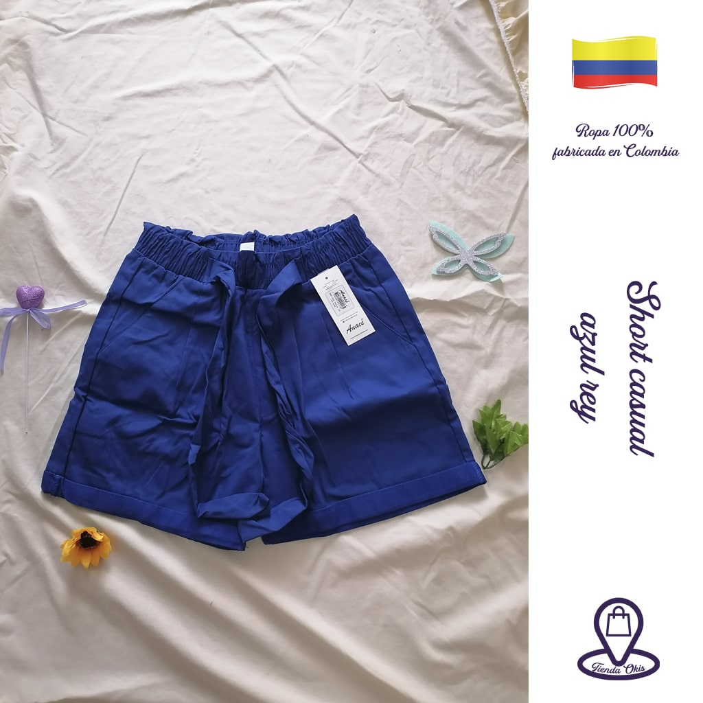 Short casual con pretina de resorte azul rey – Tienda Okis